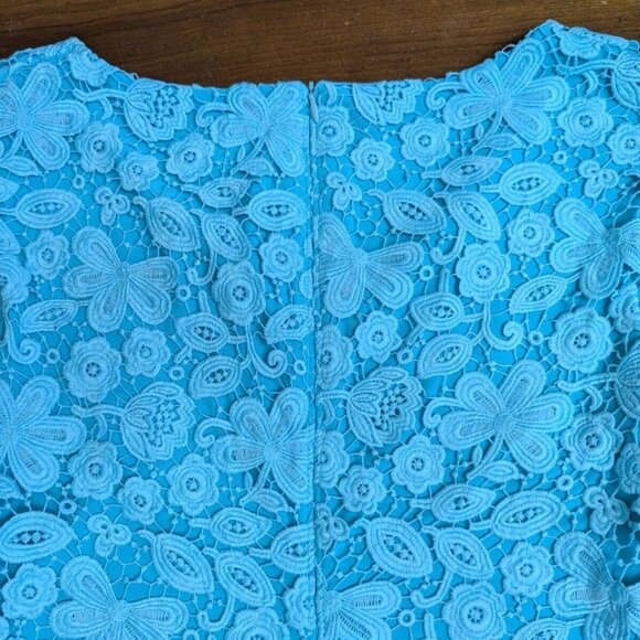 Lauren Ralph Lauren Womens 6 Turquoise Skylight Floral Lace Overlay Dress Lined - Picture 8 of 10